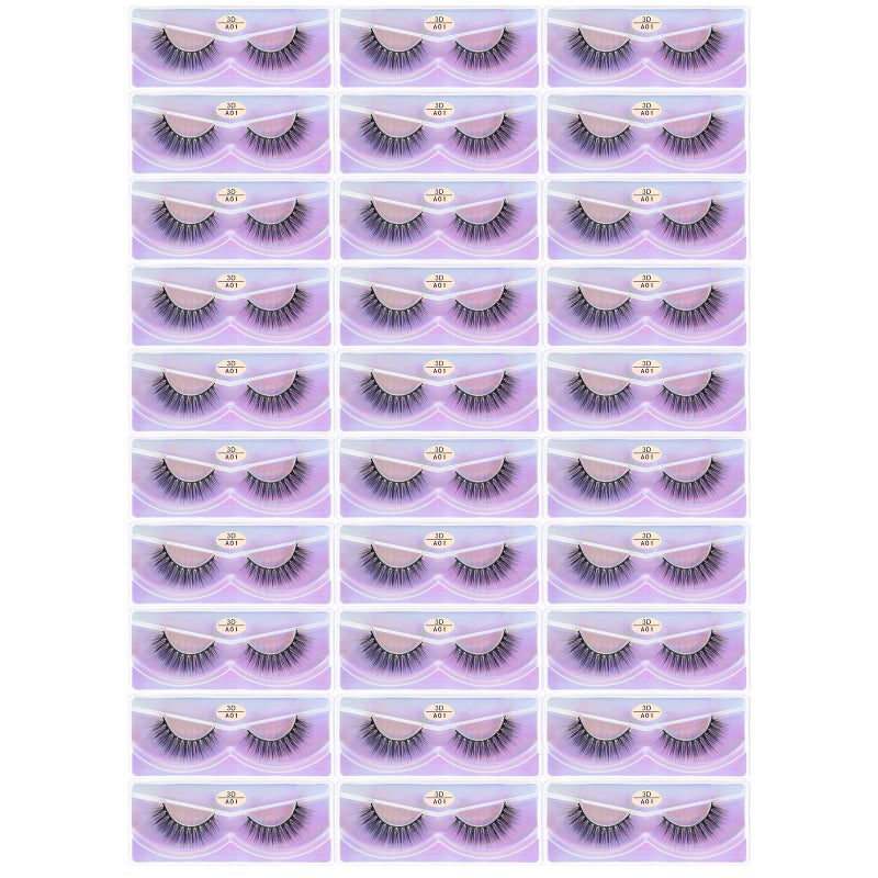 FARRED Wholesale Faux Mink Lashes 30 Pairs 3D A01 Medium Length Vegan Eyelashes Fluffy Volume Strip Lashes Bulk Fake Mixed Natural Look 3D False Eyelashes 3D A01
